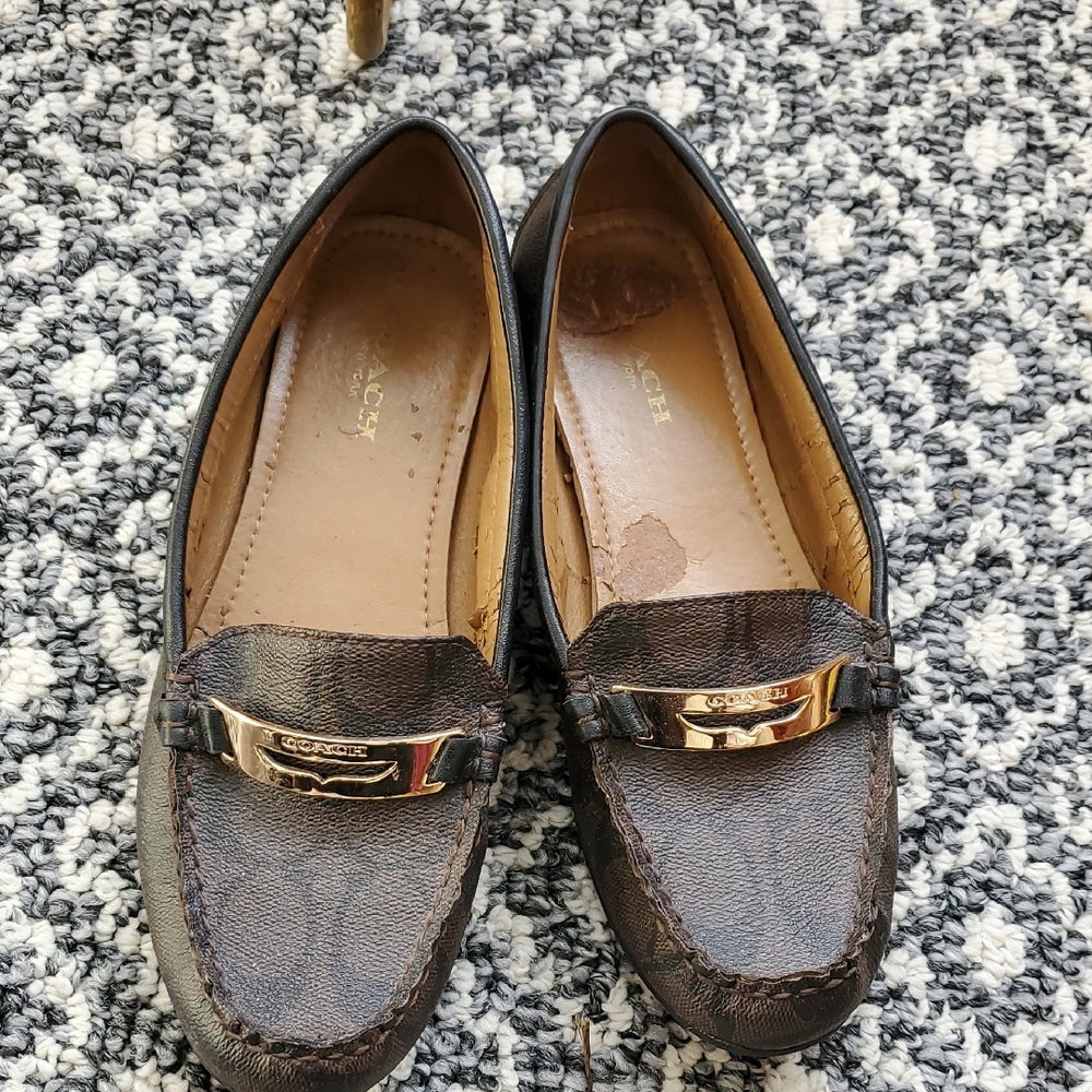 Coach Women's Dark Brown Loafers with Gold Accent